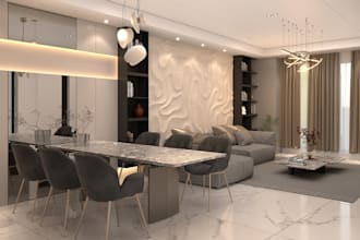 design a 3d minimalist lounge or living space