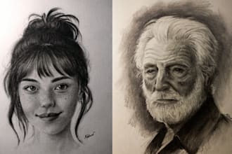 create a realistic pencil sketch portrait, drawing from your photo