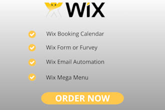 do wix mega menu, wix booking calendar, wix survey or form