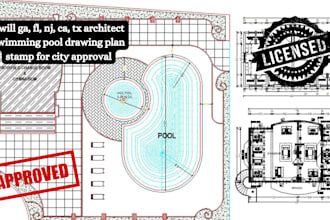 ga, fl, nj, ca, tx architect swimming pool drawing plan stamp for city approval