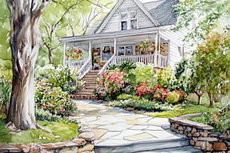 draw watercolor drawings of landscape designs or home