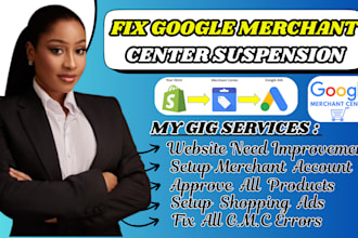 setup or fix merchant center suspension and misrepresentation, gmc shopping ads