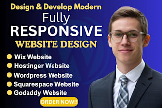 create wordpress website, hostinger website, godaddy, wix design, or squarespace