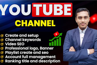 youtube channel professionally create setup SEO optimize with logo banner art