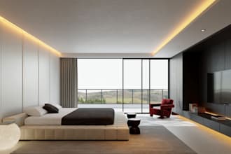 custom bedroom interior design, minimalist cgi render, redesign 3d modern villa