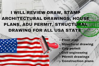 review, draw, do architectural stamp, city permit engineering drawing adu permit