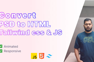 convert PSD to HTML with tailwind CSS and javascript