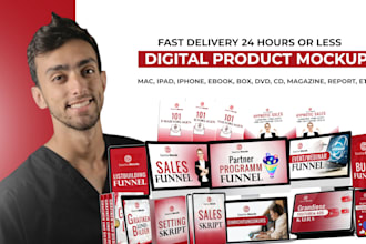 design digital product bundle mockup, digital product 3d ecover bundle