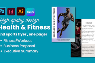 do health and fitness book, one pager, sports flyer, basketball baseball design
