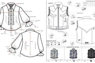 design fashion apparel clothing tech pack flat sketches with colorway mockups