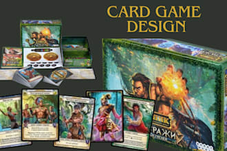 do card game design, board game, box cover, trading playing card illustration