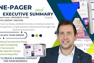 design one pager executive summary or report, investment teaser