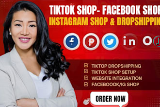 setup tiktok shop, facebook shop, instagram shop, dropshipping marketing