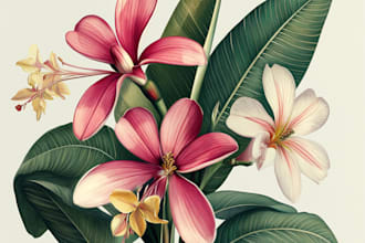 draw digital botanical illustrations of florals, plants,