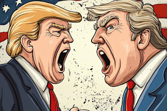 create any current political cartoon in unique style