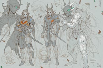 draw complete fantasy or sci fi concept character