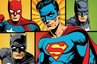 illustrate a superhero pop art portraits
