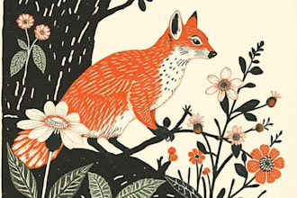 illustrate animal or botanical linocut based on your request