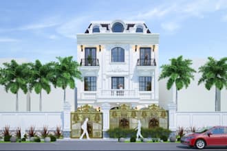 stunning 3d architecture visual classic luxury villa house, ,living space, bim