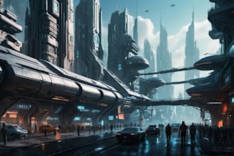 do futuristic cyberpunk city and sci fi concept art