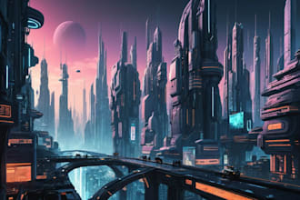 draw illustration of futuristic cyberpunk city
