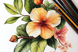 hand draw botanical illustration line art of plants, flowers
