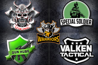 drawing vintage viking helmet warrior logo with illustration