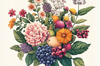 create realistic scientific botanical illustrations of flowers or plants design