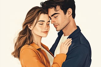draw a cute cartoon couple portrait