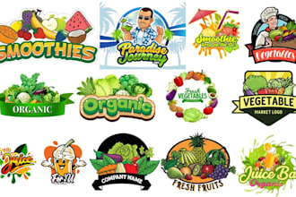 design food vegetable, coffee, juice bar, restaurant fruit logo with branding