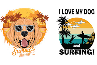 make animal dog summer beach logo and t shirt design