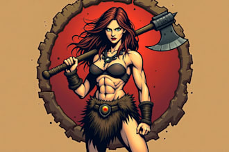 make unique female barbarian logo with free source file