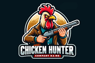 design chicken hunter mascot logo with express delivery