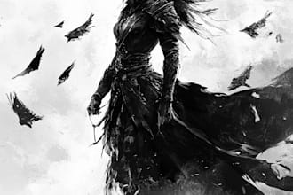 do fantasy character sketch illustrate in black and white