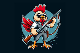 design chicken hunter mascot logo with express delivery