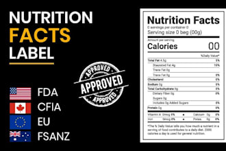 create fda, cfia, eu, fsanz compliant nutrition facts label
