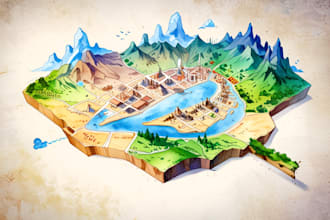 create a detailed watercolor map illustration of your city