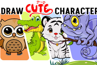 draw cute character and animal cartoon