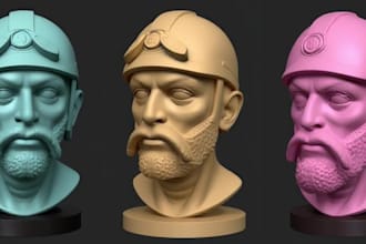 sculpt 3d head bust face mask helmet stl file in blender for printing and render
