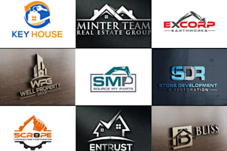create real estate, excavation, property, construction logo