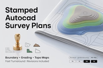 draw, stamp land property boundary mapping, site grading plan on autocad drafter