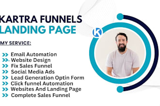 design ghl website, kartra sales funnel landing page and click funnel automation
