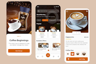 develop custom coffee shop app, with pick up or delivery panel, loyalty rewards