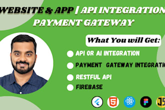 integrate payment gateway in flutter code, api integration into website or app
