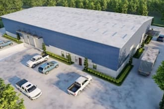 design realistic 3d industrial building, warehouse, factory, exterior rendering