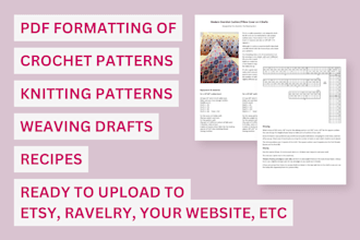 format crochet, knitting, weaving pattern or recipe as PDF