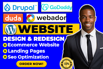 design professional website on godaddy, wordpress, drupal, duda, and webador