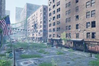 create 3d unreal engine environment terrain level design, 3d game environment