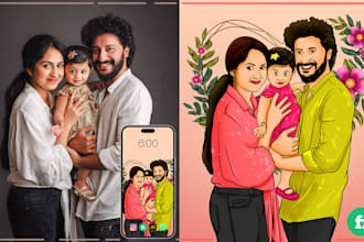 draw your family portraits and caricatures, paintings, vectors