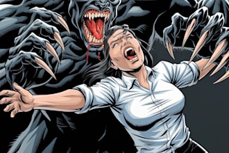 draw horror illustration, brutal monster characters